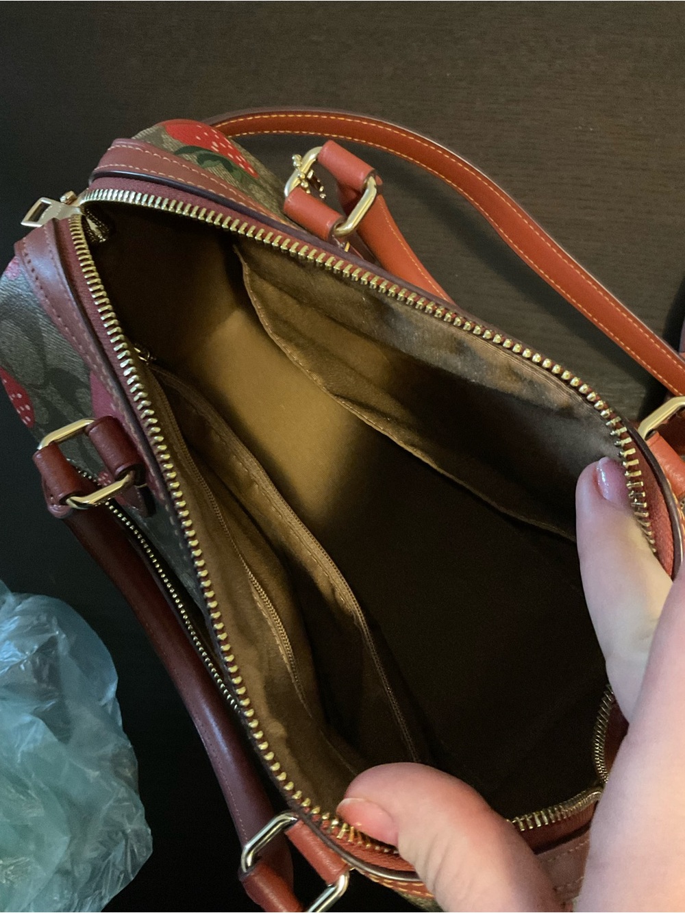 Coach Strawberry Print Signature Satchel in Pink and Red Trim - Picture 3 of 6
